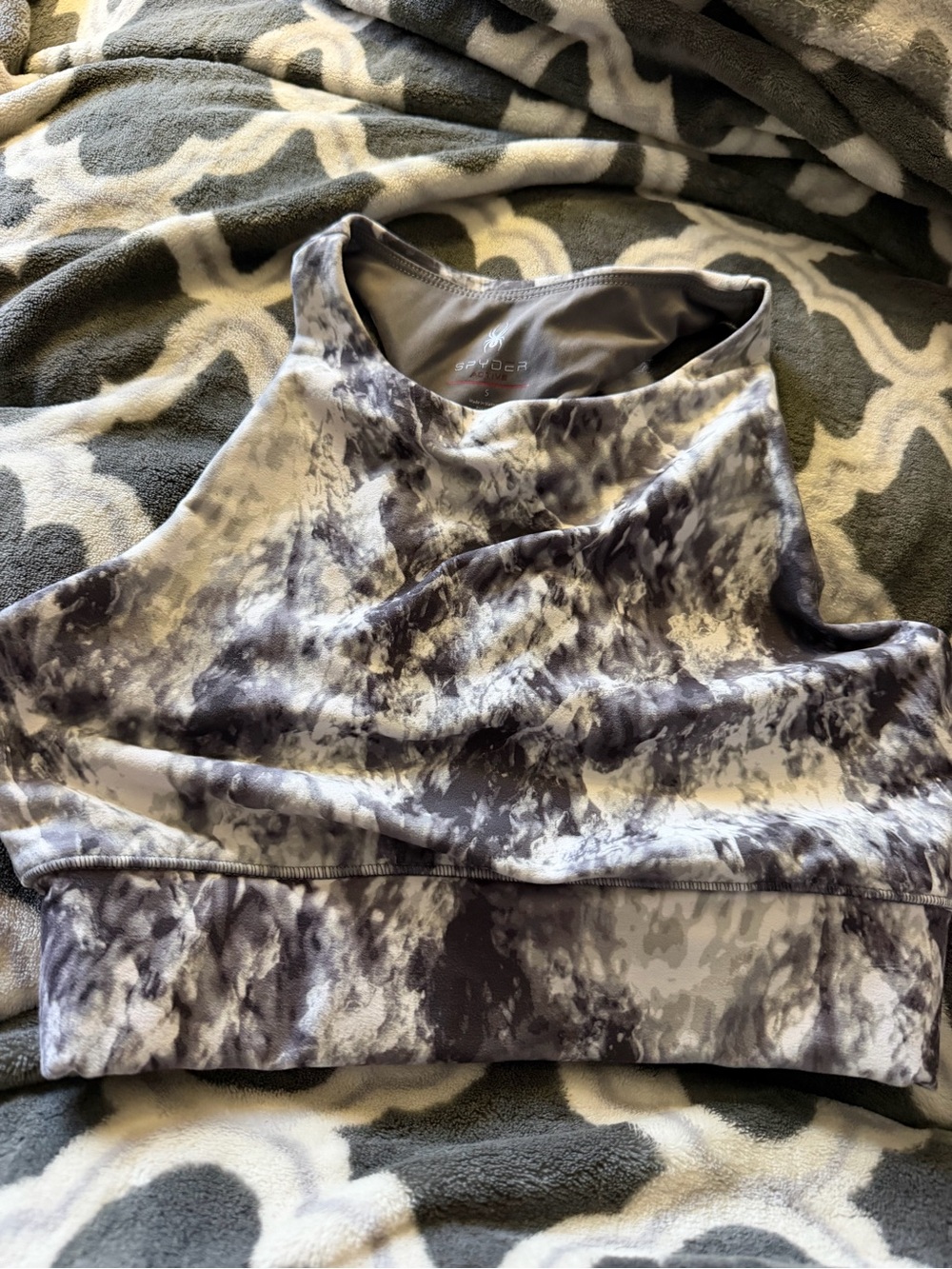 Spyder Grey Marble-Print Cropped Tank